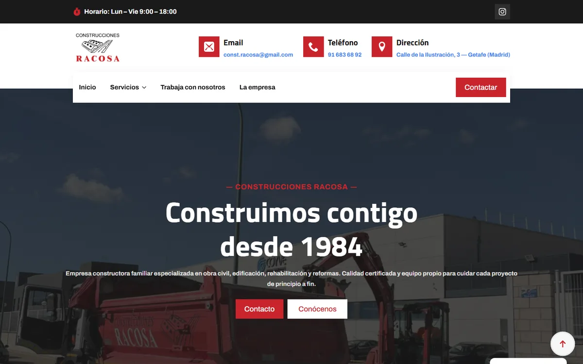 Construcciones Racosa website designed by Roilab