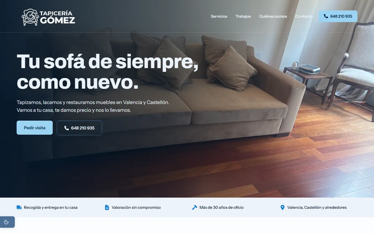 Tapicería Gómez website designed by Roilab
